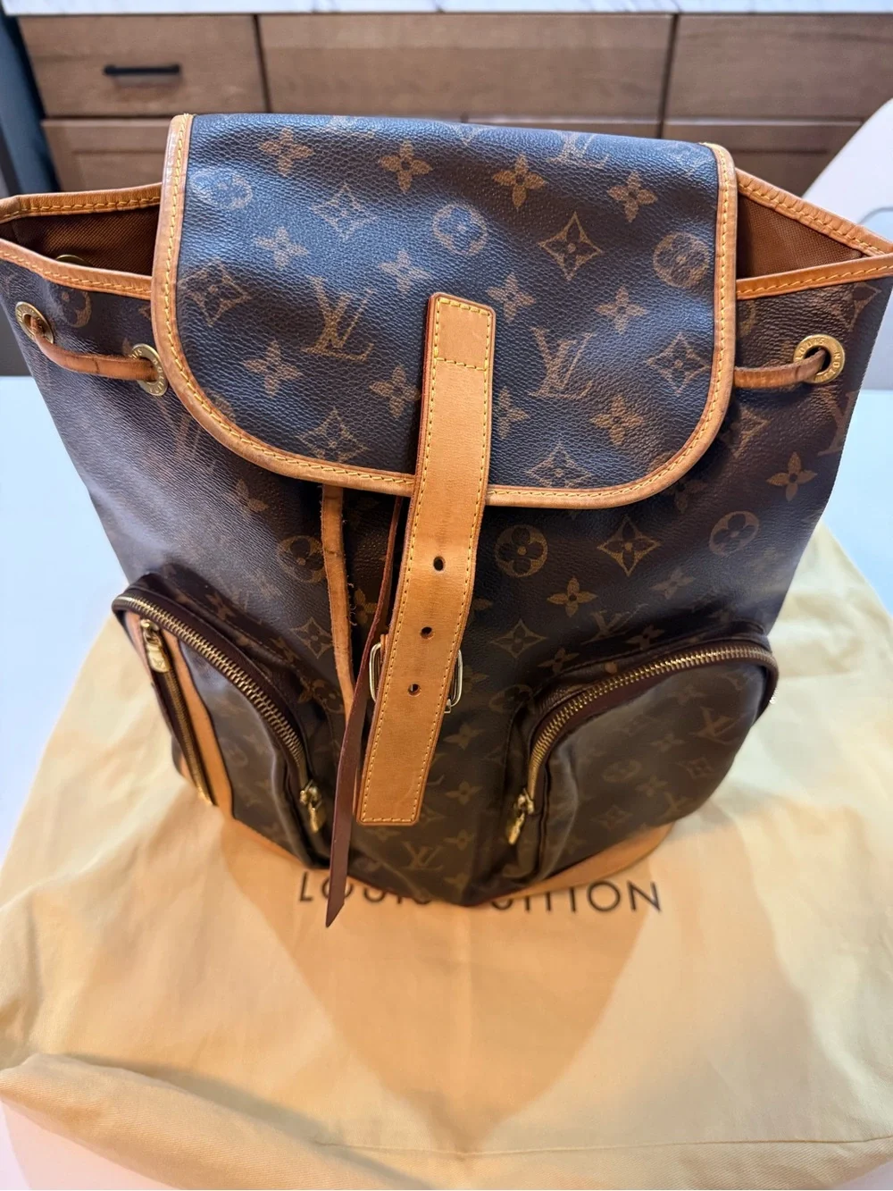 Louis Vuitton Monogram Canvas Backpack in Brown and Tan